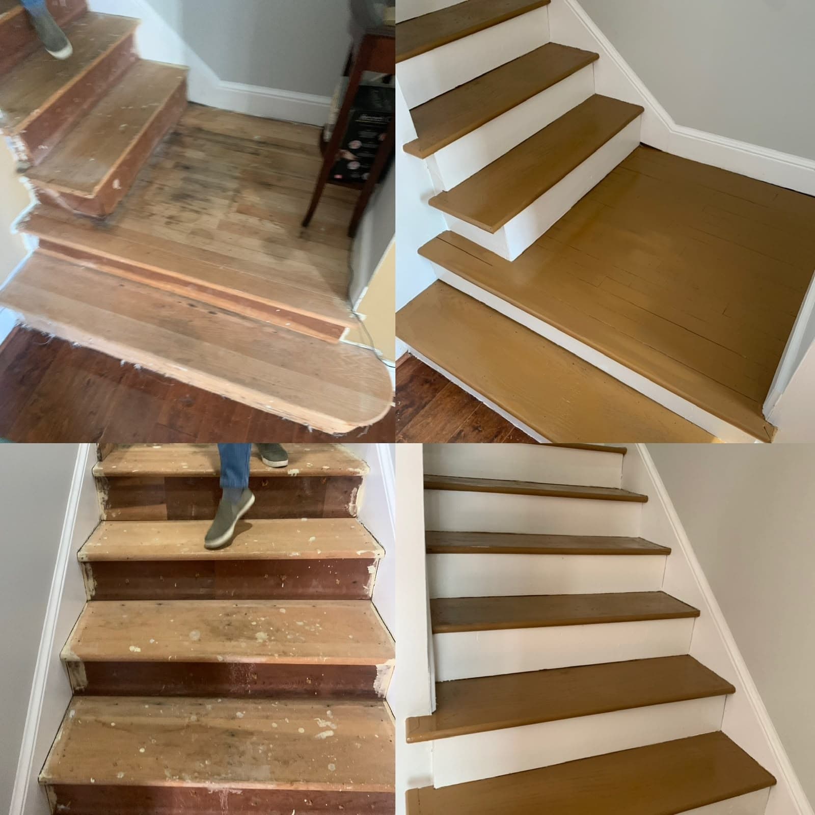 Before-and-after interior stair finish